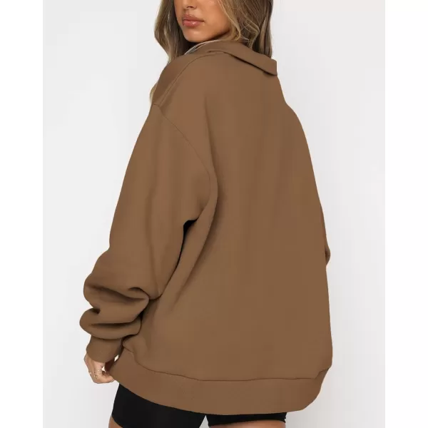 imageBTFBM Womens Quarter Zip Long Sleeve Sweatshirt Oversized Casual 2023 Fall Winter Fashion Hoodies Pullover Y2K ClothesSolid Brown