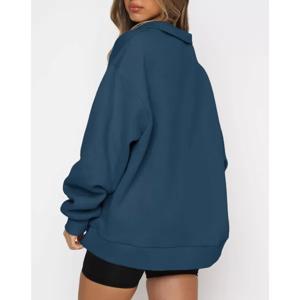 imageBTFBM Womens Quarter Zip Long Sleeve Sweatshirt Oversized Casual 2023 Fall Winter Fashion Hoodies Pullover Y2K ClothesSolid Dark Blue