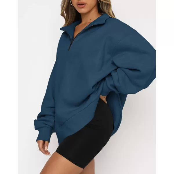 imageBTFBM Womens Quarter Zip Long Sleeve Sweatshirt Oversized Casual 2023 Fall Winter Fashion Hoodies Pullover Y2K ClothesSolid Dark Blue