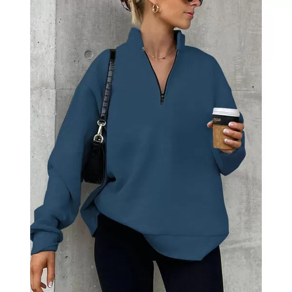 imageBTFBM Womens Quarter Zip Long Sleeve Sweatshirt Oversized Casual 2023 Fall Winter Fashion Hoodies Pullover Y2K ClothesSolid Dark Blue