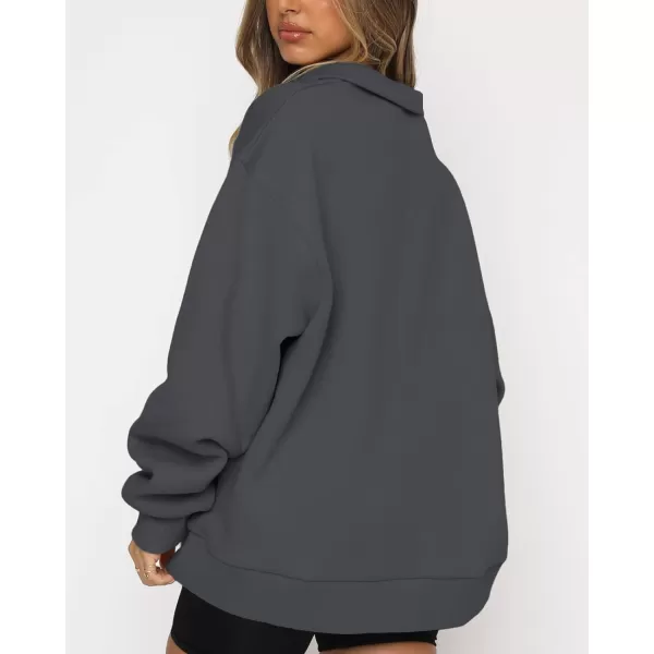 imageBTFBM Womens Quarter Zip Long Sleeve Sweatshirt Oversized Casual 2023 Fall Winter Fashion Hoodies Pullover Y2K ClothesSolid Dark Grey