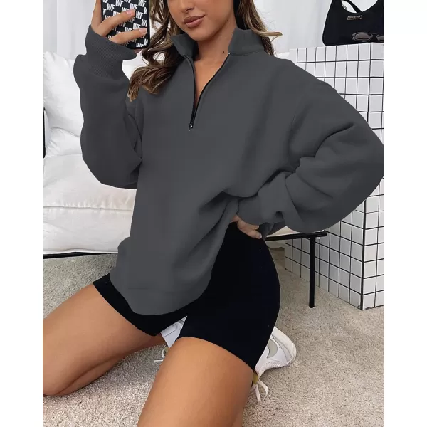 imageBTFBM Womens Quarter Zip Long Sleeve Sweatshirt Oversized Casual 2023 Fall Winter Fashion Hoodies Pullover Y2K ClothesSolid Dark Grey