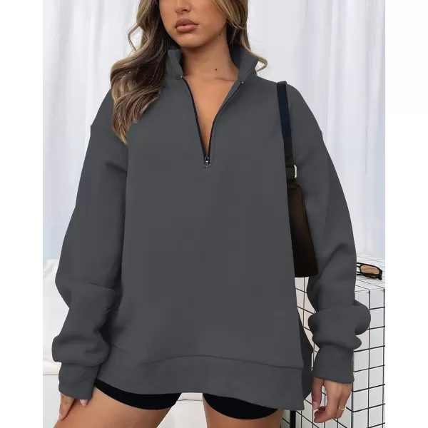 imageBTFBM Womens Quarter Zip Long Sleeve Sweatshirt Oversized Casual 2023 Fall Winter Fashion Hoodies Pullover Y2K ClothesSolid Dark Grey