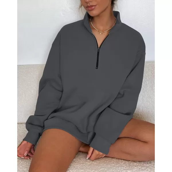 imageBTFBM Womens Quarter Zip Long Sleeve Sweatshirt Oversized Casual 2023 Fall Winter Fashion Hoodies Pullover Y2K ClothesSolid Dark Grey