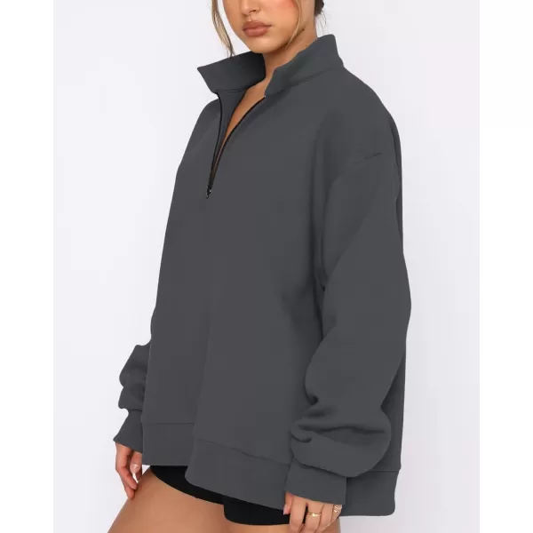 imageBTFBM Womens Quarter Zip Long Sleeve Sweatshirt Oversized Casual 2023 Fall Winter Fashion Hoodies Pullover Y2K ClothesSolid Dark Grey