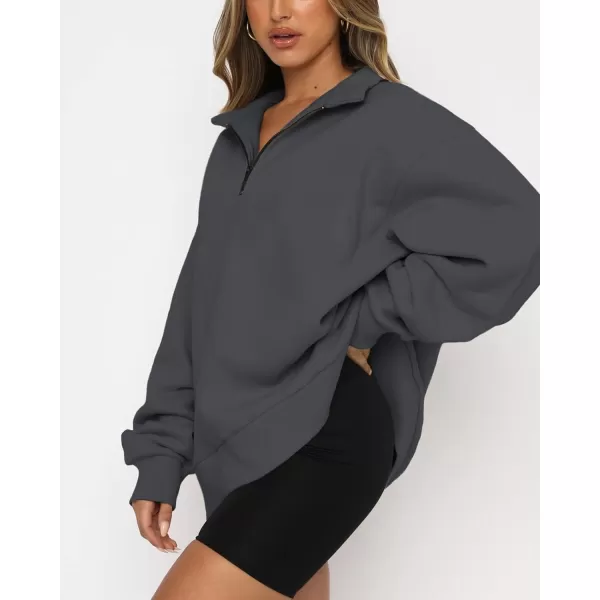 imageBTFBM Womens Quarter Zip Long Sleeve Sweatshirt Oversized Casual 2023 Fall Winter Fashion Hoodies Pullover Y2K ClothesSolid Dark Grey