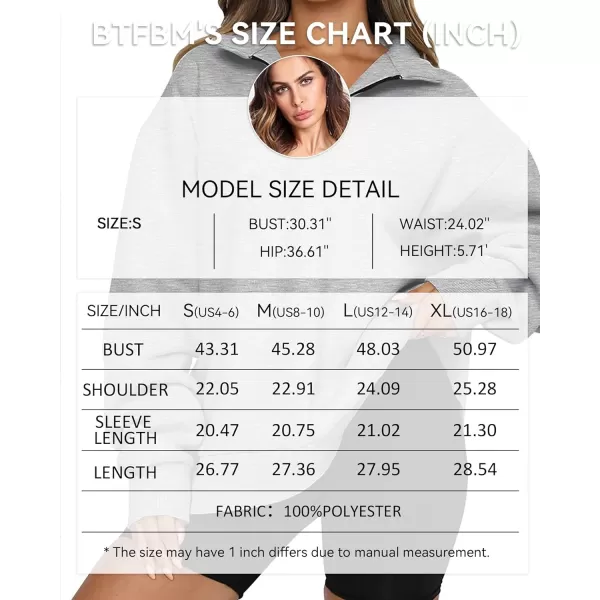 imageBTFBM Womens Quarter Zip Long Sleeve Sweatshirt Oversized Casual 2023 Fall Winter Fashion Hoodies Pullover Y2K ClothesSolid Grey