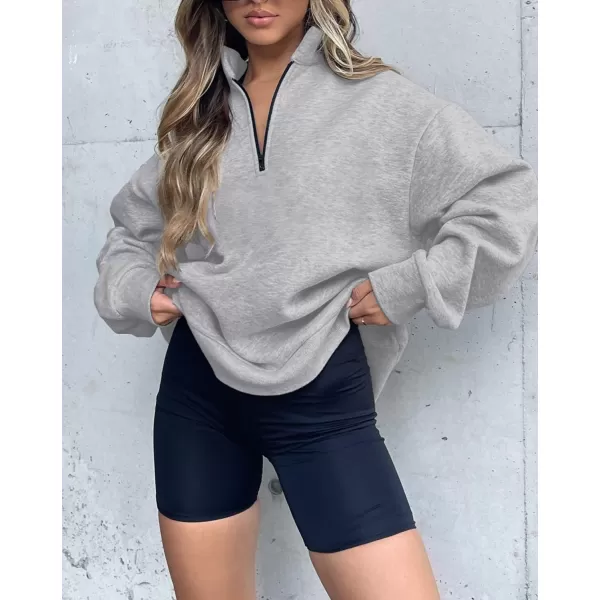 imageBTFBM Womens Quarter Zip Long Sleeve Sweatshirt Oversized Casual 2023 Fall Winter Fashion Hoodies Pullover Y2K ClothesSolid Grey