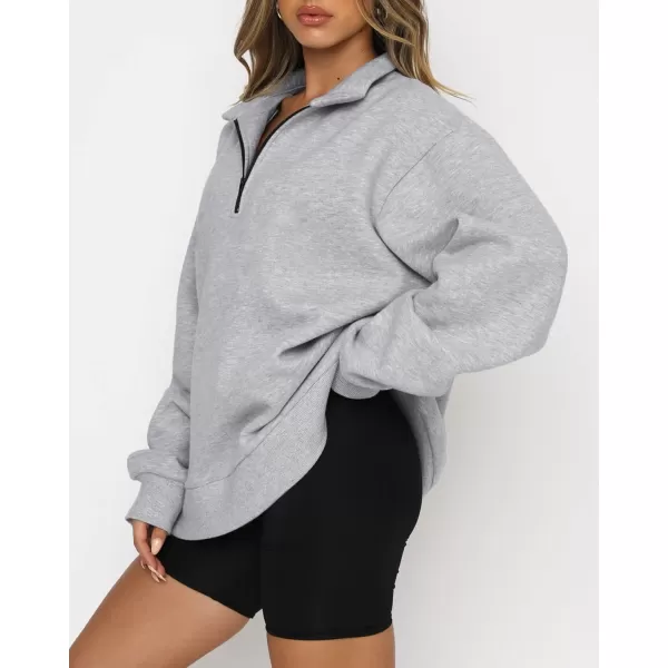 imageBTFBM Womens Quarter Zip Long Sleeve Sweatshirt Oversized Casual 2023 Fall Winter Fashion Hoodies Pullover Y2K ClothesSolid Grey