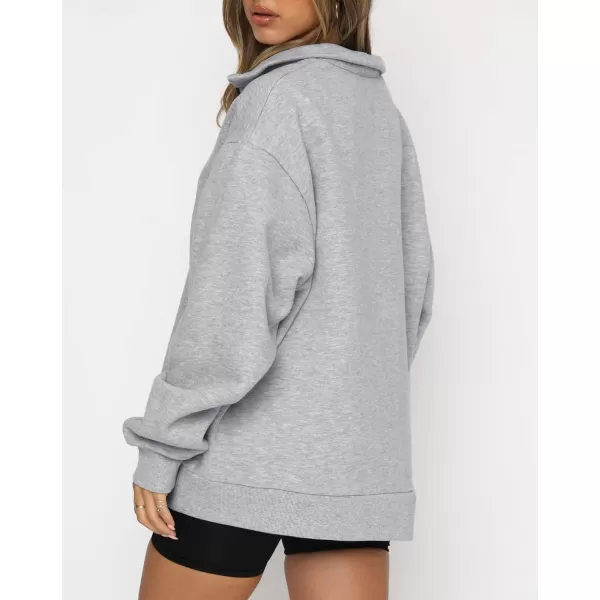 imageBTFBM Womens Quarter Zip Long Sleeve Sweatshirt Oversized Casual 2023 Fall Winter Fashion Hoodies Pullover Y2K ClothesSolid Grey