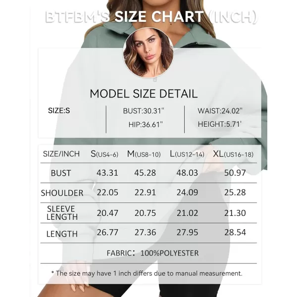 imageBTFBM Womens Quarter Zip Long Sleeve Sweatshirt Oversized Casual 2023 Fall Winter Fashion Hoodies Pullover Y2K ClothesSolid Grey Green
