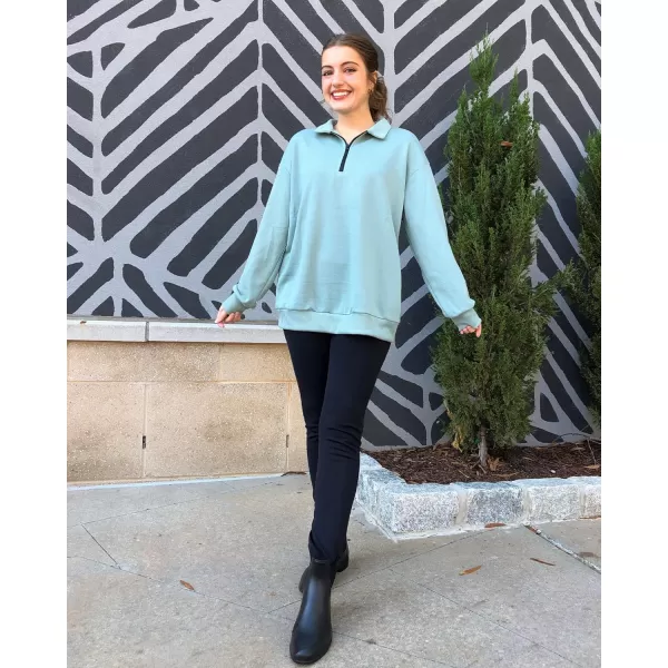 imageBTFBM Womens Quarter Zip Long Sleeve Sweatshirt Oversized Casual 2023 Fall Winter Fashion Hoodies Pullover Y2K ClothesSolid Grey Green