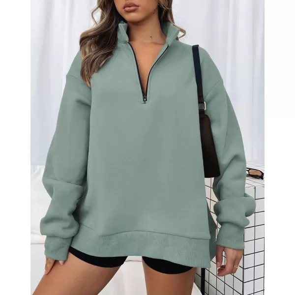 imageBTFBM Womens Quarter Zip Long Sleeve Sweatshirt Oversized Casual 2023 Fall Winter Fashion Hoodies Pullover Y2K ClothesSolid Grey Green