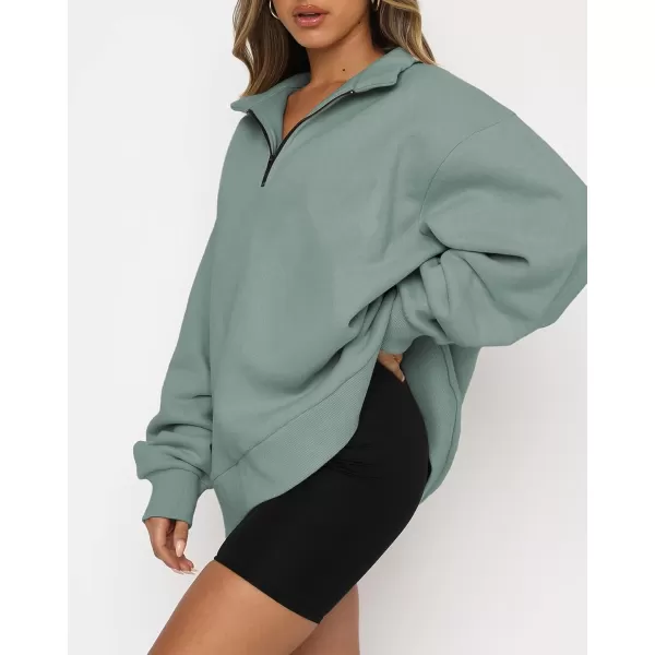 imageBTFBM Womens Quarter Zip Long Sleeve Sweatshirt Oversized Casual 2023 Fall Winter Fashion Hoodies Pullover Y2K ClothesSolid Grey Green
