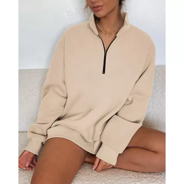 imageBTFBM Womens Quarter Zip Long Sleeve Sweatshirt Oversized Casual 2023 Fall Winter Fashion Hoodies Pullover Y2K ClothesSolid Khaki