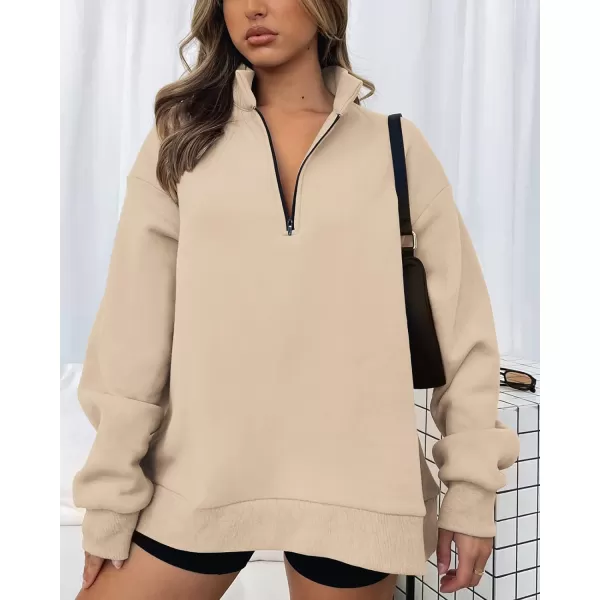 imageBTFBM Womens Quarter Zip Long Sleeve Sweatshirt Oversized Casual 2023 Fall Winter Fashion Hoodies Pullover Y2K ClothesSolid Khaki