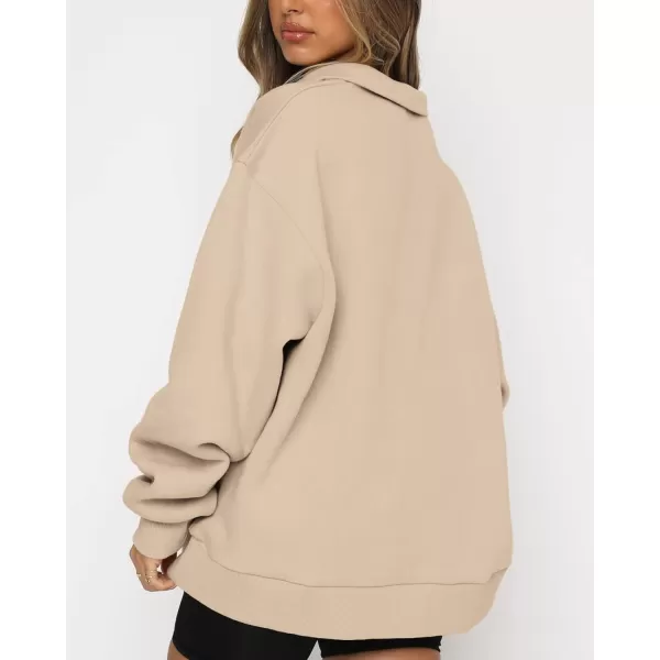 imageBTFBM Womens Quarter Zip Long Sleeve Sweatshirt Oversized Casual 2023 Fall Winter Fashion Hoodies Pullover Y2K ClothesSolid Khaki