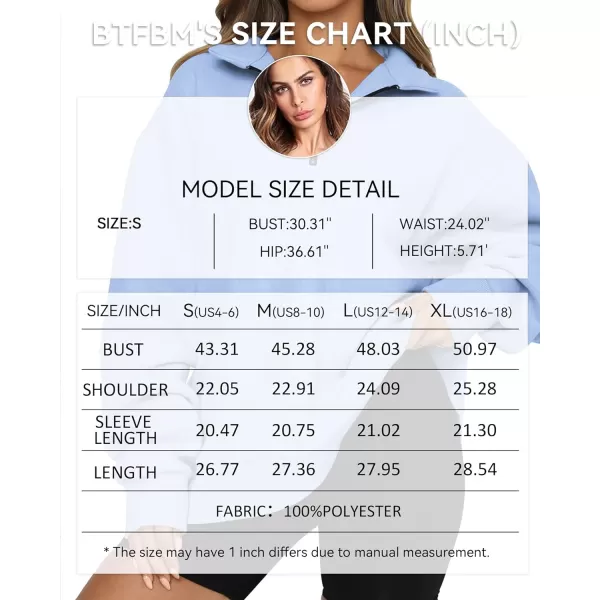 imageBTFBM Womens Quarter Zip Long Sleeve Sweatshirt Oversized Casual 2023 Fall Winter Fashion Hoodies Pullover Y2K ClothesSolid Light Blue