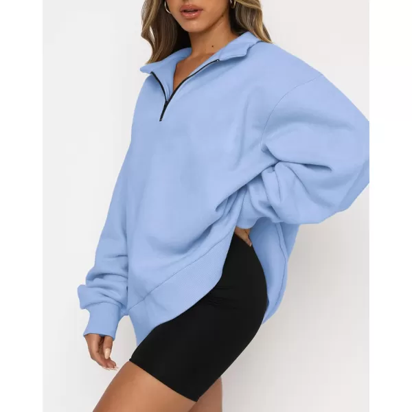 imageBTFBM Womens Quarter Zip Long Sleeve Sweatshirt Oversized Casual 2023 Fall Winter Fashion Hoodies Pullover Y2K ClothesSolid Light Blue