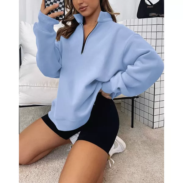 imageBTFBM Womens Quarter Zip Long Sleeve Sweatshirt Oversized Casual 2023 Fall Winter Fashion Hoodies Pullover Y2K ClothesSolid Light Blue
