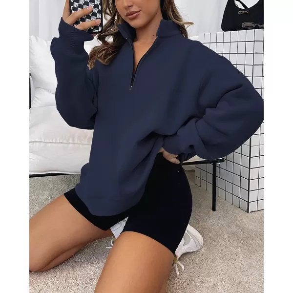 imageBTFBM Womens Quarter Zip Long Sleeve Sweatshirt Oversized Casual 2023 Fall Winter Fashion Hoodies Pullover Y2K ClothesSolid Navy