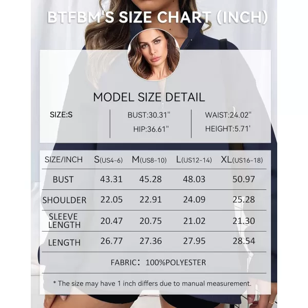 imageBTFBM Womens Quarter Zip Long Sleeve Sweatshirt Oversized Casual 2023 Fall Winter Fashion Hoodies Pullover Y2K ClothesSolid Navy