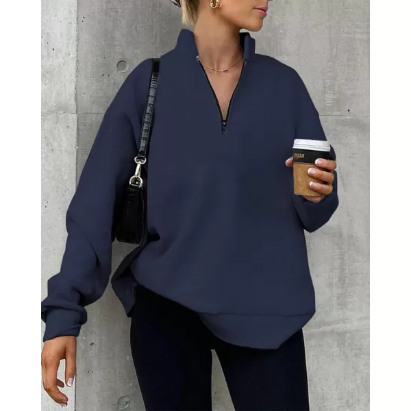 imageBTFBM Womens Quarter Zip Long Sleeve Sweatshirt Oversized Casual 2023 Fall Winter Fashion Hoodies Pullover Y2K ClothesSolid Navy