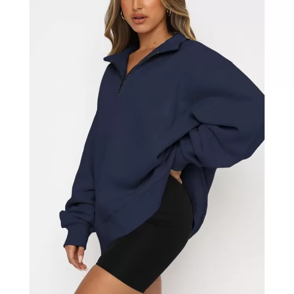 imageBTFBM Womens Quarter Zip Long Sleeve Sweatshirt Oversized Casual 2023 Fall Winter Fashion Hoodies Pullover Y2K ClothesSolid Navy