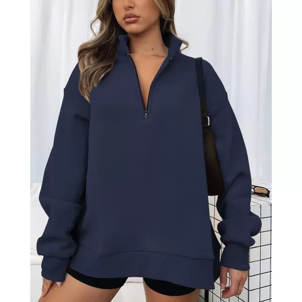 imageBTFBM Womens Quarter Zip Long Sleeve Sweatshirt Oversized Casual 2023 Fall Winter Fashion Hoodies Pullover Y2K ClothesSolid Navy