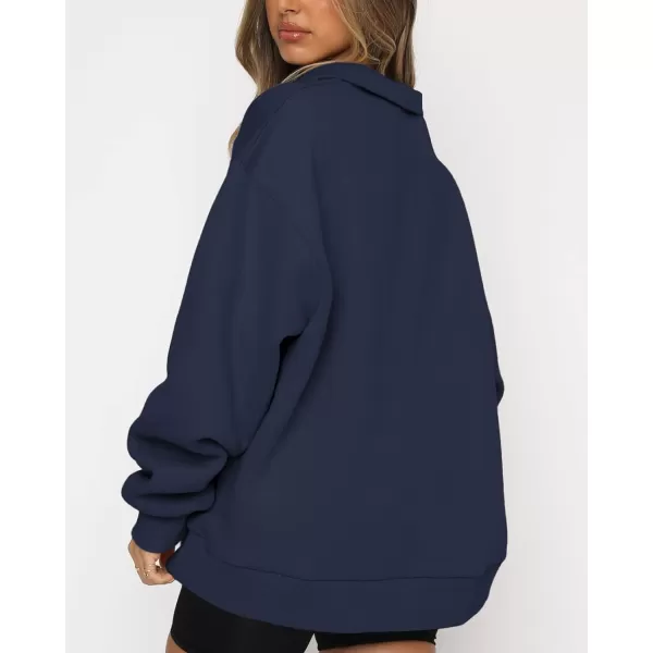 imageBTFBM Womens Quarter Zip Long Sleeve Sweatshirt Oversized Casual 2023 Fall Winter Fashion Hoodies Pullover Y2K ClothesSolid Navy
