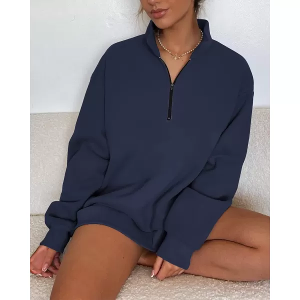 imageBTFBM Womens Quarter Zip Long Sleeve Sweatshirt Oversized Casual 2023 Fall Winter Fashion Hoodies Pullover Y2K ClothesSolid Navy