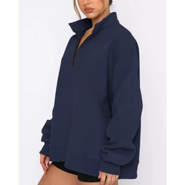 imageBTFBM Womens Quarter Zip Long Sleeve Sweatshirt Oversized Casual 2023 Fall Winter Fashion Hoodies Pullover Y2K ClothesSolid Navy