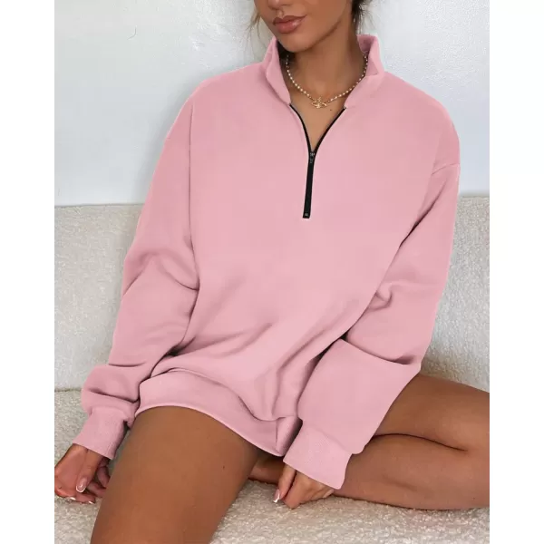imageBTFBM Womens Quarter Zip Long Sleeve Sweatshirt Oversized Casual 2023 Fall Winter Fashion Hoodies Pullover Y2K ClothesSolid Pink