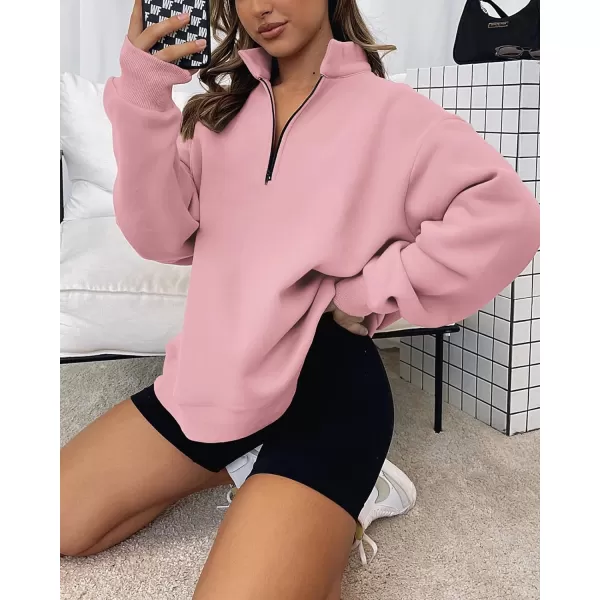 imageBTFBM Womens Quarter Zip Long Sleeve Sweatshirt Oversized Casual 2023 Fall Winter Fashion Hoodies Pullover Y2K ClothesSolid Pink