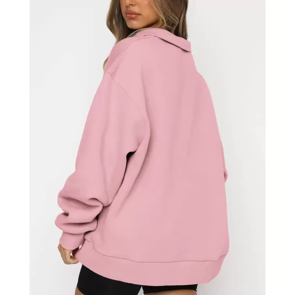 imageBTFBM Womens Quarter Zip Long Sleeve Sweatshirt Oversized Casual 2023 Fall Winter Fashion Hoodies Pullover Y2K ClothesSolid Pink