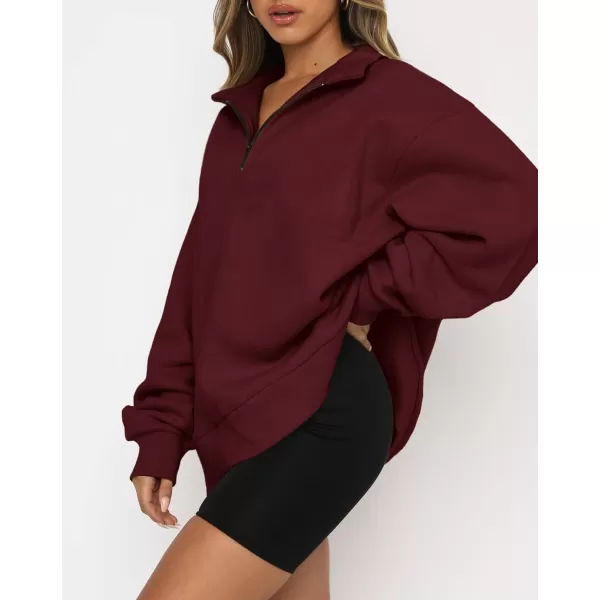 imageBTFBM Womens Quarter Zip Long Sleeve Sweatshirt Oversized Casual 2023 Fall Winter Fashion Hoodies Pullover Y2K ClothesSolid Wine Red