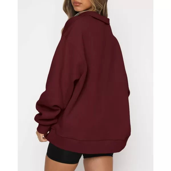 imageBTFBM Womens Quarter Zip Long Sleeve Sweatshirt Oversized Casual 2023 Fall Winter Fashion Hoodies Pullover Y2K ClothesSolid Wine Red