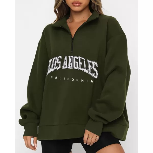 imageBTFBM Womens Quarter Zip Long Sleeve Sweatshirt Oversized Casual 2023 Fall Winter Fashion Hoodies Pullover Y2K ClothesZipper Army Green