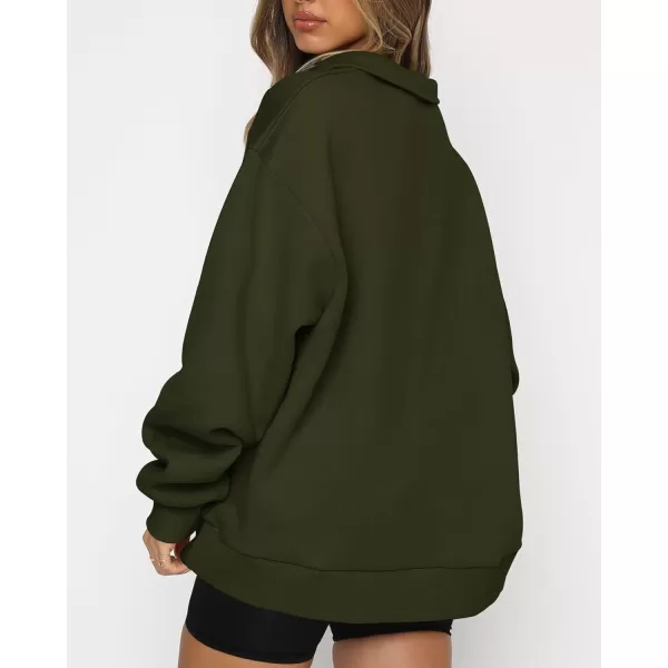 imageBTFBM Womens Quarter Zip Long Sleeve Sweatshirt Oversized Casual 2023 Fall Winter Fashion Hoodies Pullover Y2K ClothesZipper Army Green