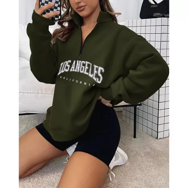 imageBTFBM Womens Quarter Zip Long Sleeve Sweatshirt Oversized Casual 2023 Fall Winter Fashion Hoodies Pullover Y2K ClothesZipper Army Green