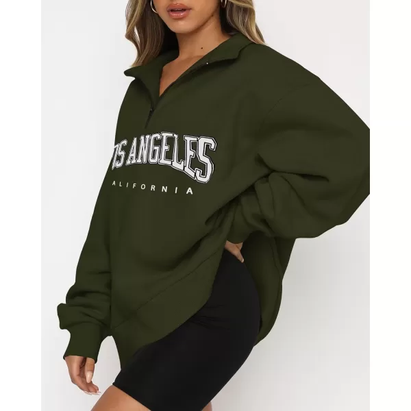 imageBTFBM Womens Quarter Zip Long Sleeve Sweatshirt Oversized Casual 2023 Fall Winter Fashion Hoodies Pullover Y2K ClothesZipper Army Green