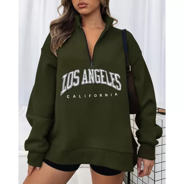imageBTFBM Womens Quarter Zip Long Sleeve Sweatshirt Oversized Casual 2023 Fall Winter Fashion Hoodies Pullover Y2K ClothesZipper Army Green