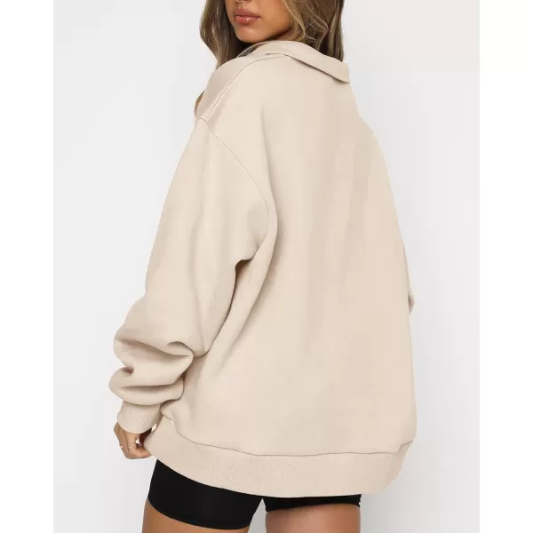 imageBTFBM Womens Quarter Zip Long Sleeve Sweatshirt Oversized Casual 2023 Fall Winter Fashion Hoodies Pullover Y2K ClothesZipper Beige