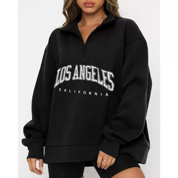 imageBTFBM Womens Quarter Zip Long Sleeve Sweatshirt Oversized Casual 2023 Fall Winter Fashion Hoodies Pullover Y2K ClothesZipper Black
