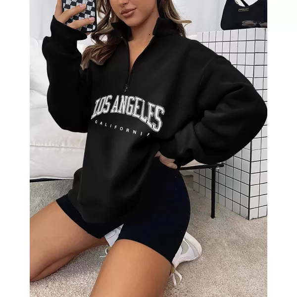 imageBTFBM Womens Quarter Zip Long Sleeve Sweatshirt Oversized Casual 2023 Fall Winter Fashion Hoodies Pullover Y2K ClothesZipper Black