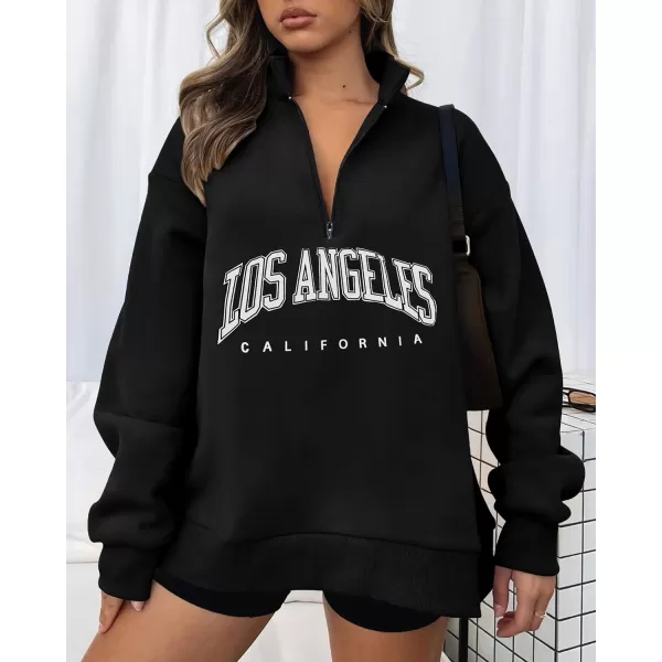 imageBTFBM Womens Quarter Zip Long Sleeve Sweatshirt Oversized Casual 2023 Fall Winter Fashion Hoodies Pullover Y2K ClothesZipper Black