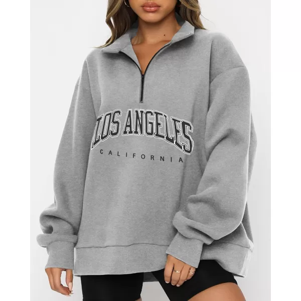 imageBTFBM Womens Quarter Zip Long Sleeve Sweatshirt Oversized Casual 2023 Fall Winter Fashion Hoodies Pullover Y2K ClothesZipper Grey