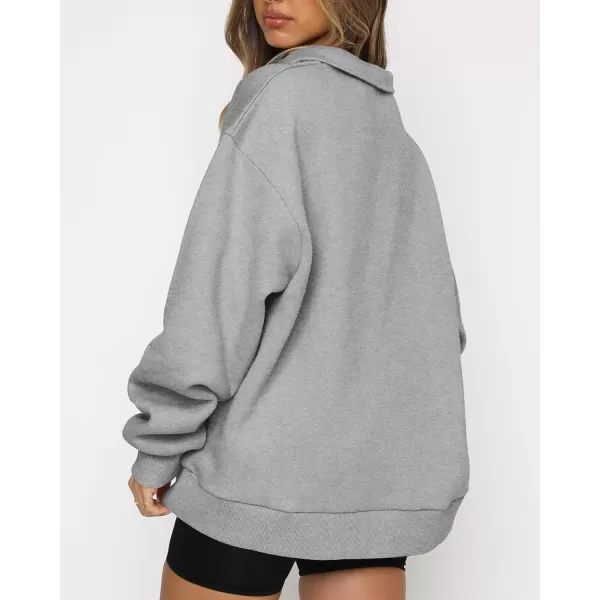 imageBTFBM Womens Quarter Zip Long Sleeve Sweatshirt Oversized Casual 2023 Fall Winter Fashion Hoodies Pullover Y2K ClothesZipper Grey