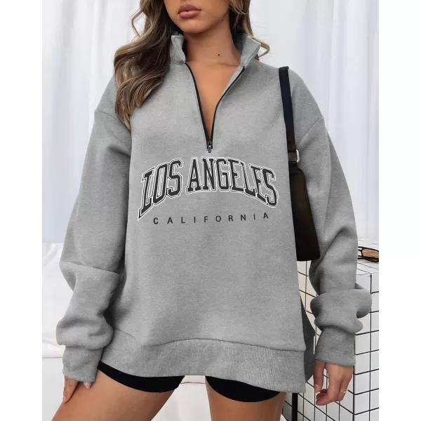 imageBTFBM Womens Quarter Zip Long Sleeve Sweatshirt Oversized Casual 2023 Fall Winter Fashion Hoodies Pullover Y2K ClothesZipper Grey