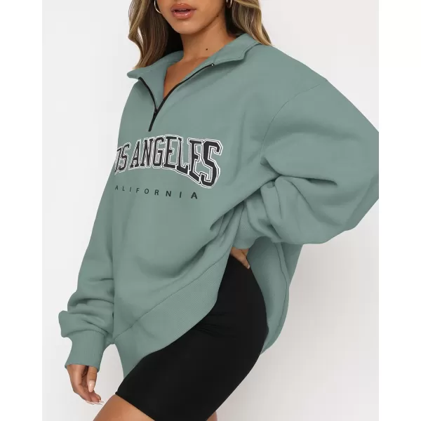 imageBTFBM Womens Quarter Zip Long Sleeve Sweatshirt Oversized Casual 2023 Fall Winter Fashion Hoodies Pullover Y2K ClothesZipper Grey Blue